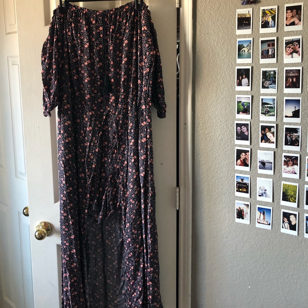floral off the shoulder romper dress